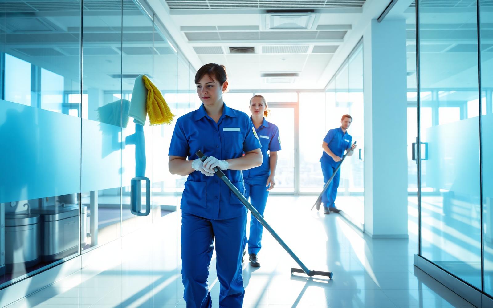 Cleaning Group INC team cleaning a bright modern office in Los Angeles