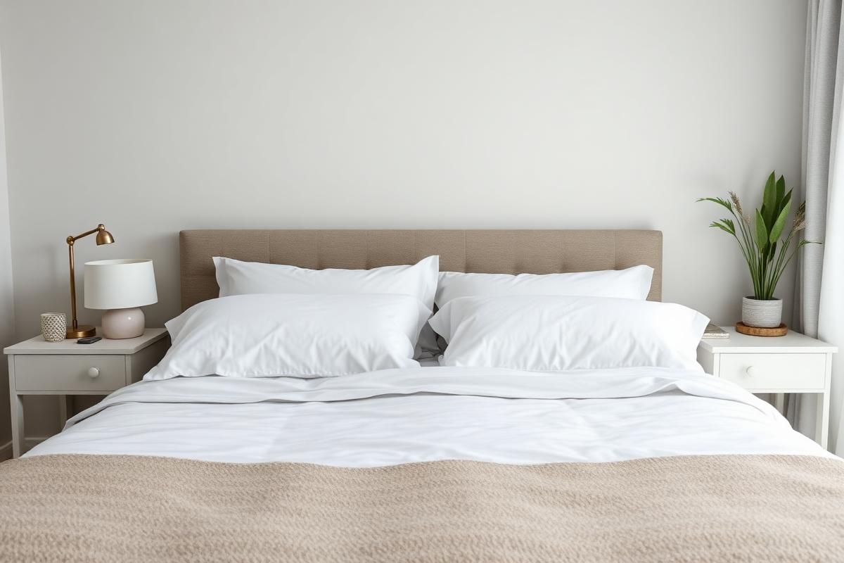 Freshly made bed with crisp white linens in a Los Angeles Airbnb rental