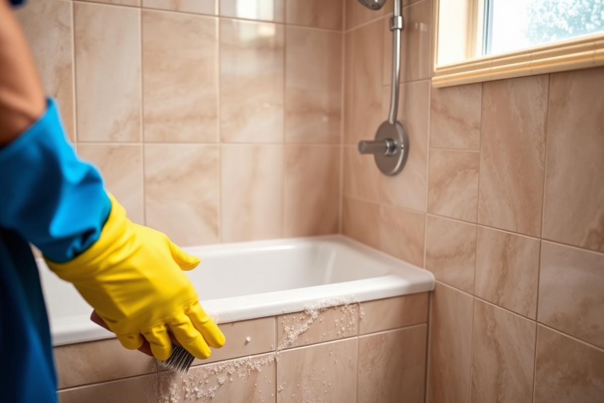 Deep cleaning of bathroom tile and grout by a Los Angeles cleaning professional